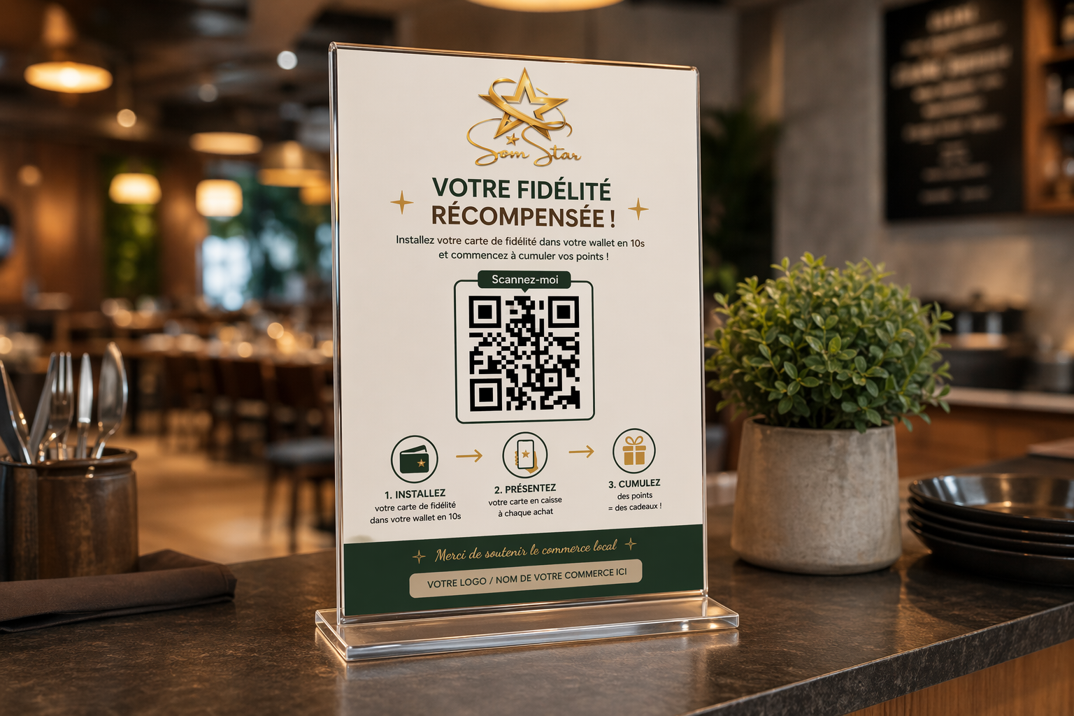 Affiche QR Fidelopass installée en commerce